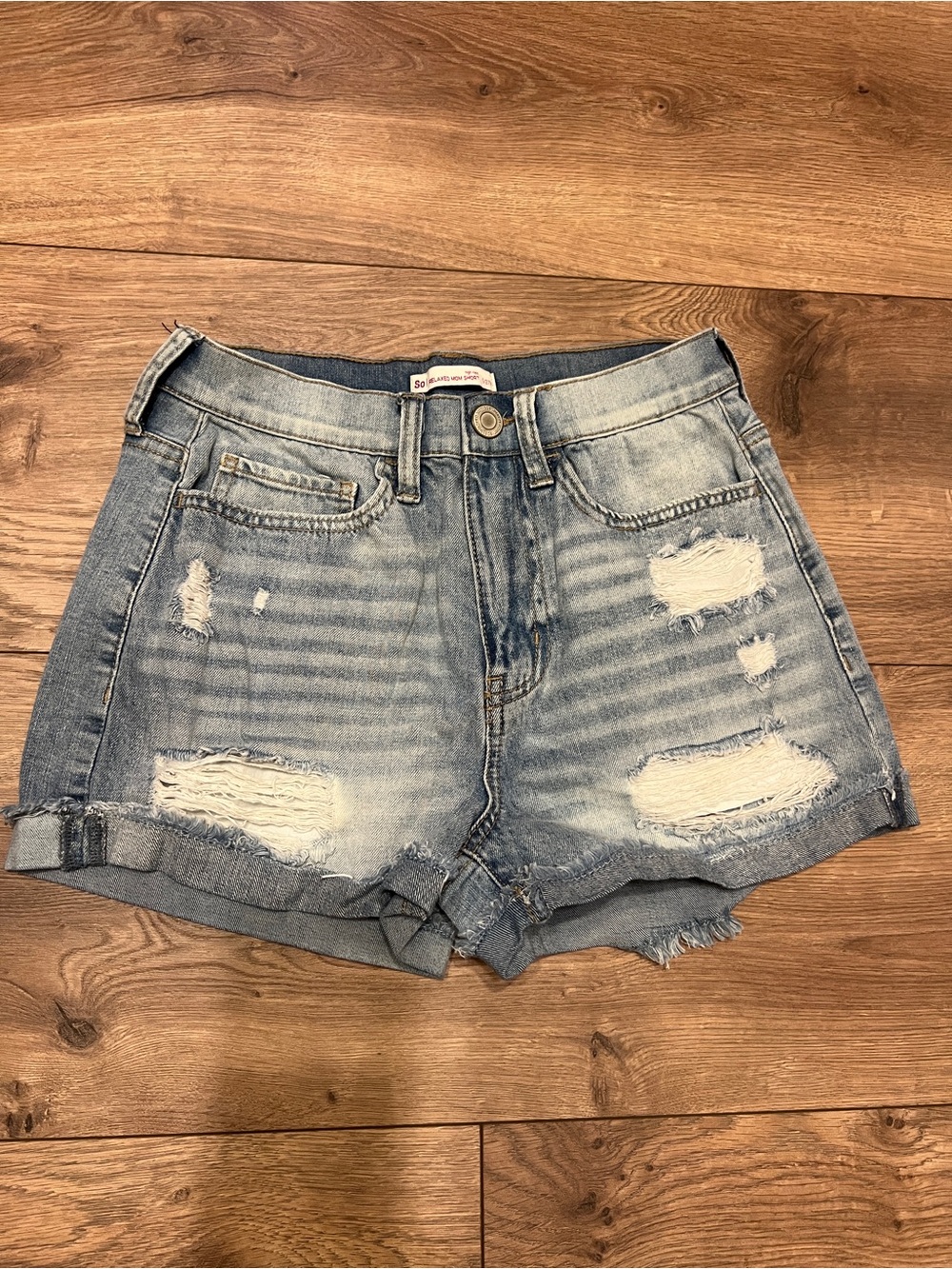 SO Distressed mom short Light Blue Denim Shorts - Women